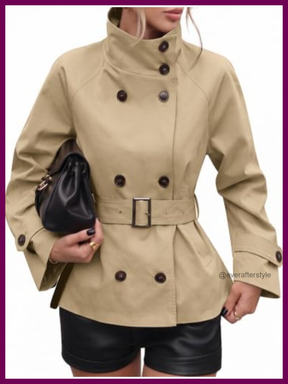 Cropped Trench Coat Funnel Neck Belted Fall Jacket